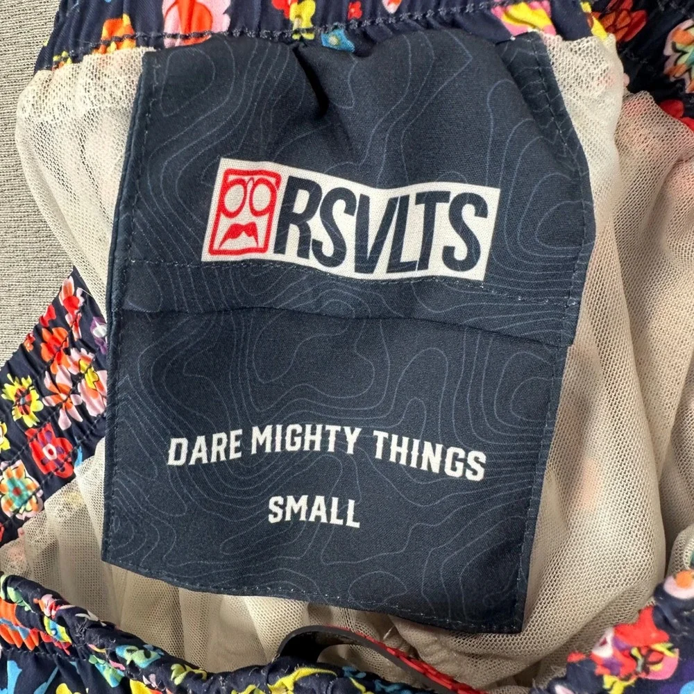 RSVLTS Swim Trunks Mens S Navy Blue Floral Bird Print Quick Dry Stretch Shorts